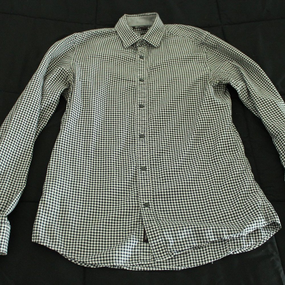 Michael Kors Black and White Gingham Checkered Shirt